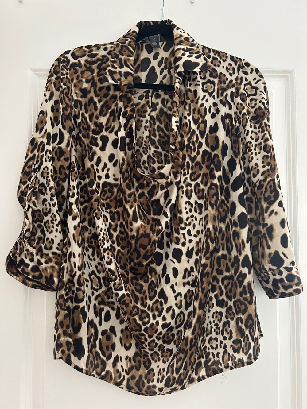 Kenneth Cole Reaction Leopard-Print Satin Blouse in Brown & Black